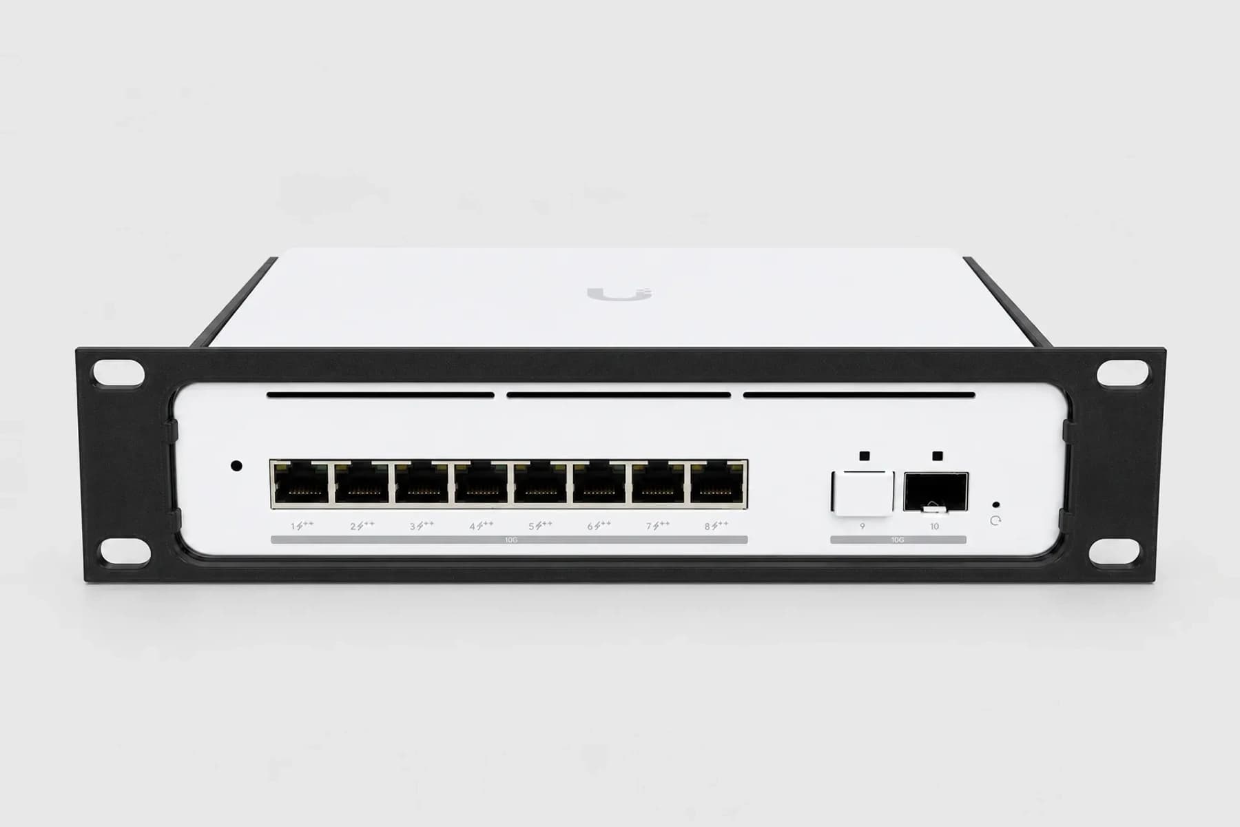 UniFi Pro XG 8 PoE Rack Mount Kit for 10" Racks — mounted product photograph