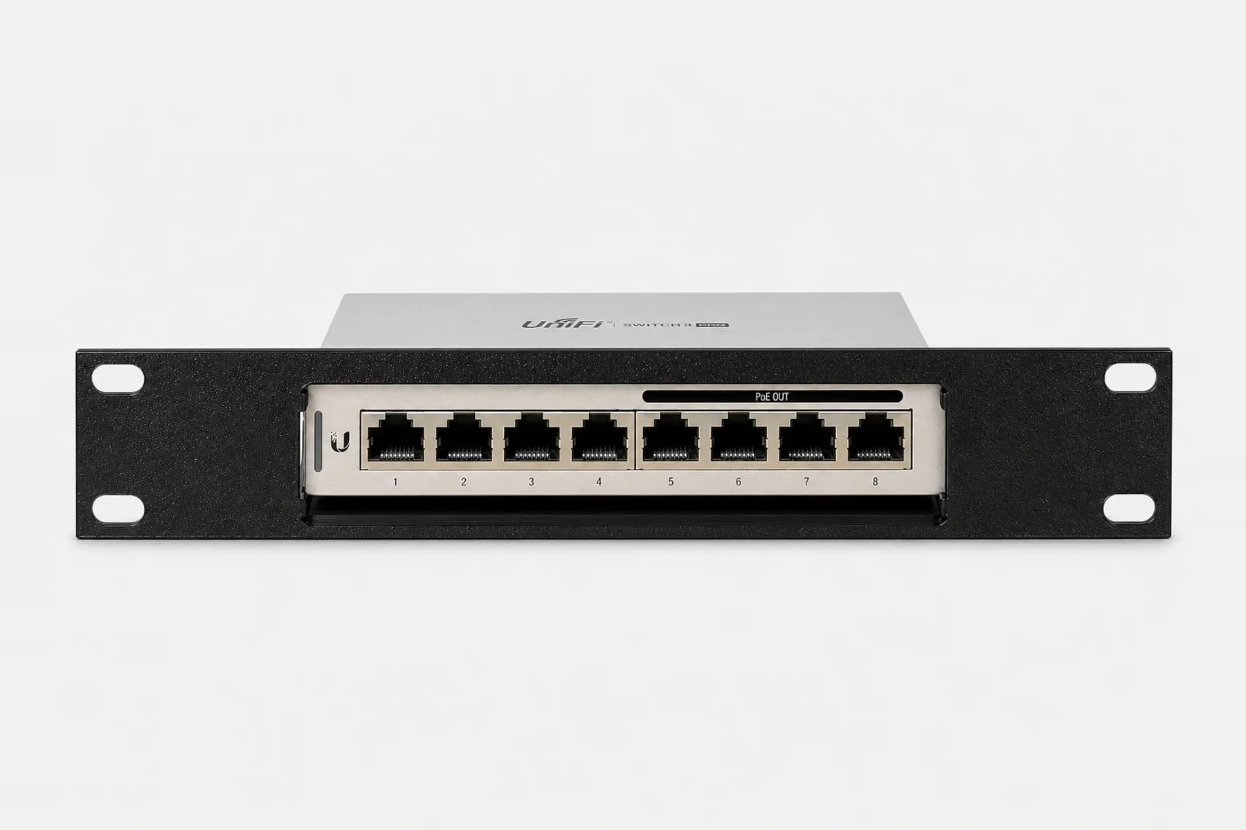 UniFi Switch 8 60W Rack Mount Kit for 10" Racks — mounted product photograph
