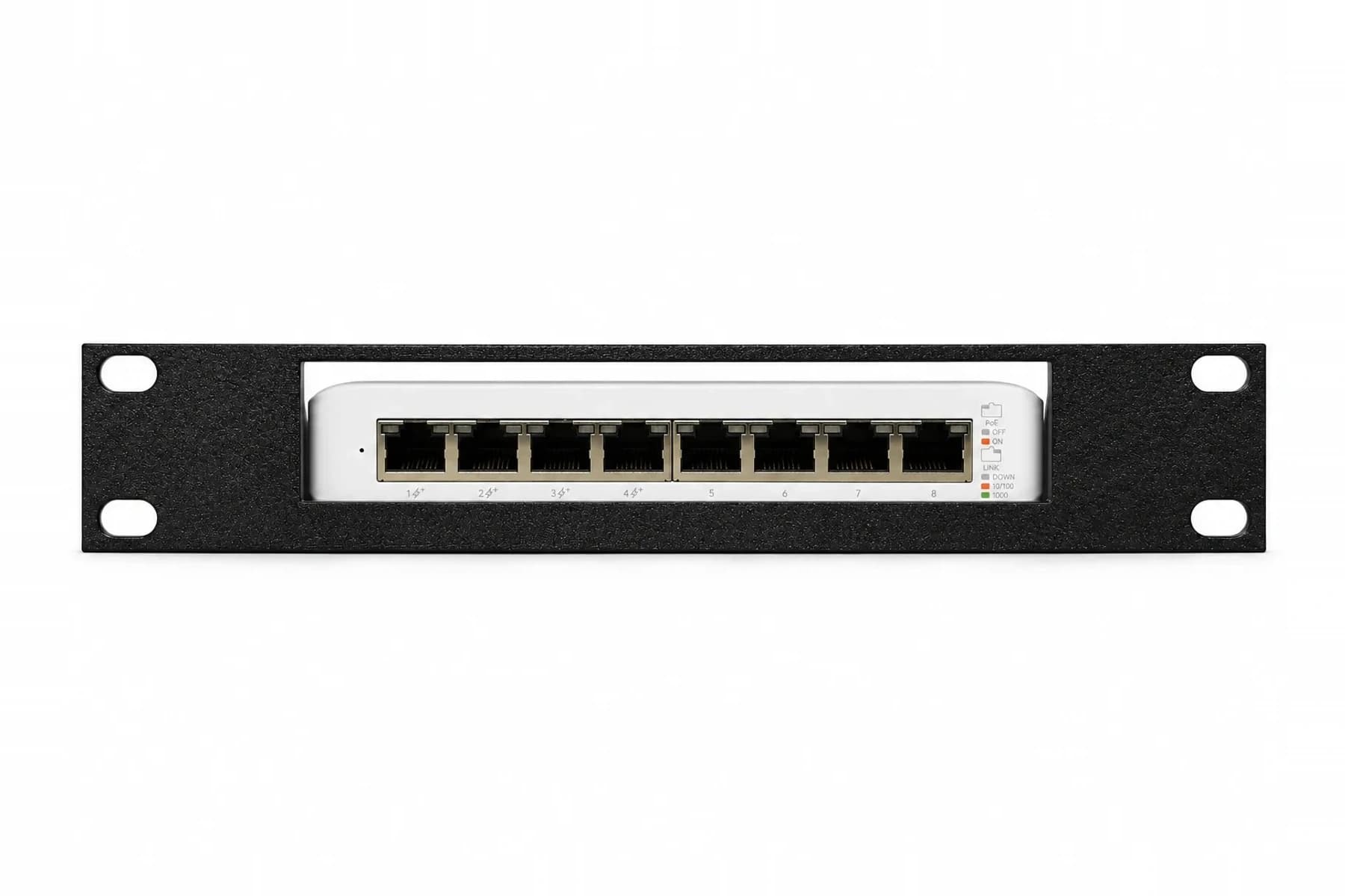 UniFi USW-Lite-8-PoE Rack Mount for 10-Inch Racks — mounted product photograph