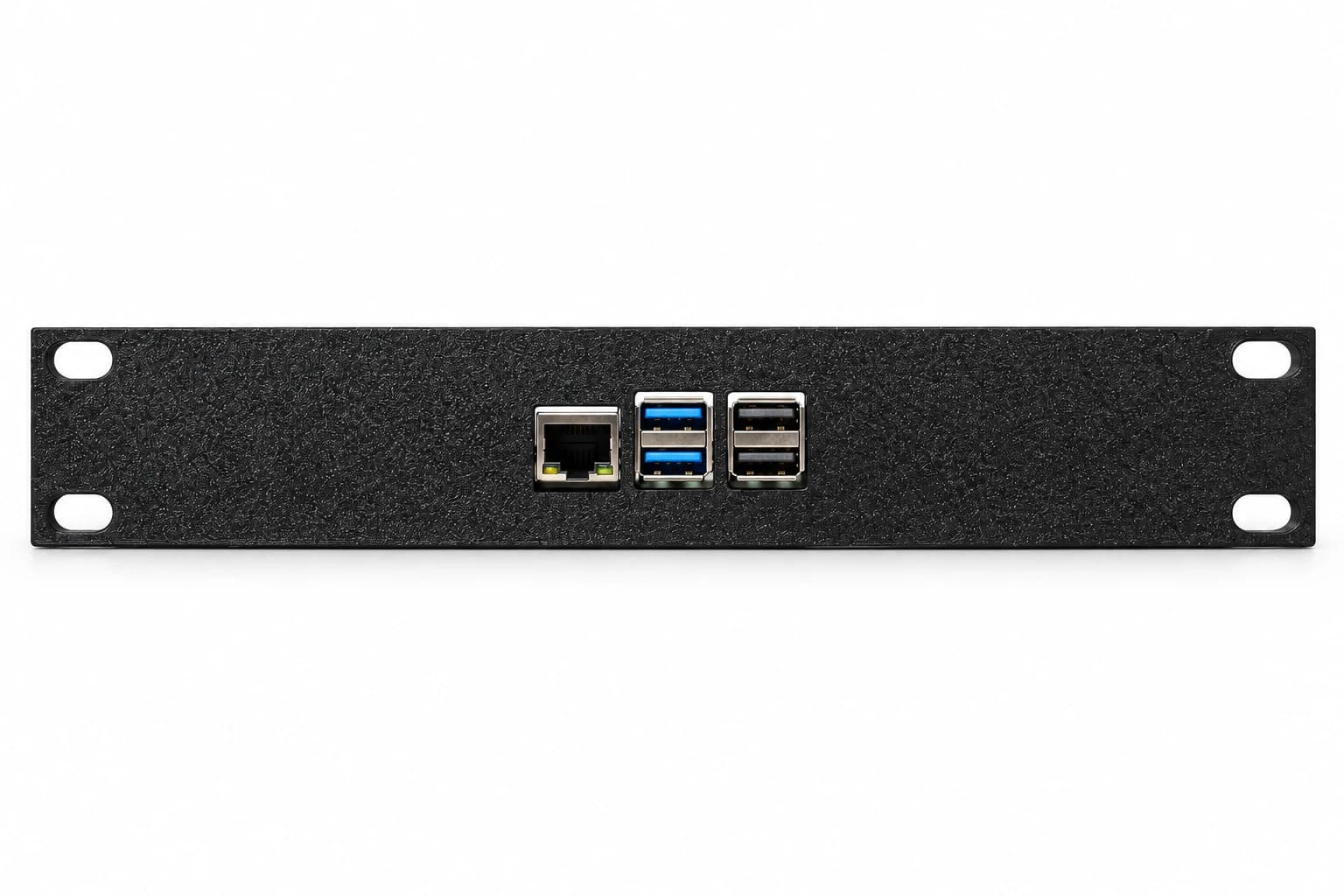 Front of single-Pi rack mount with one Raspberry Pi 5 installed; boards not included