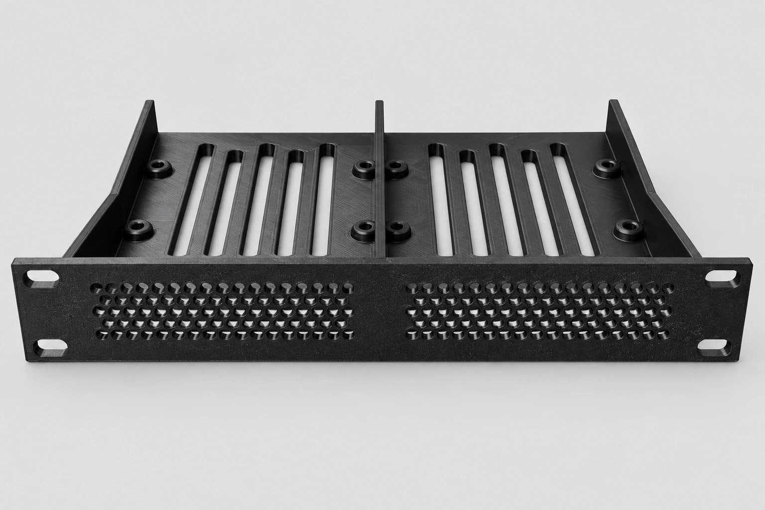 Empty dual 3.5-inch HDD shelf with honeycomb front and two reinforced vented trays